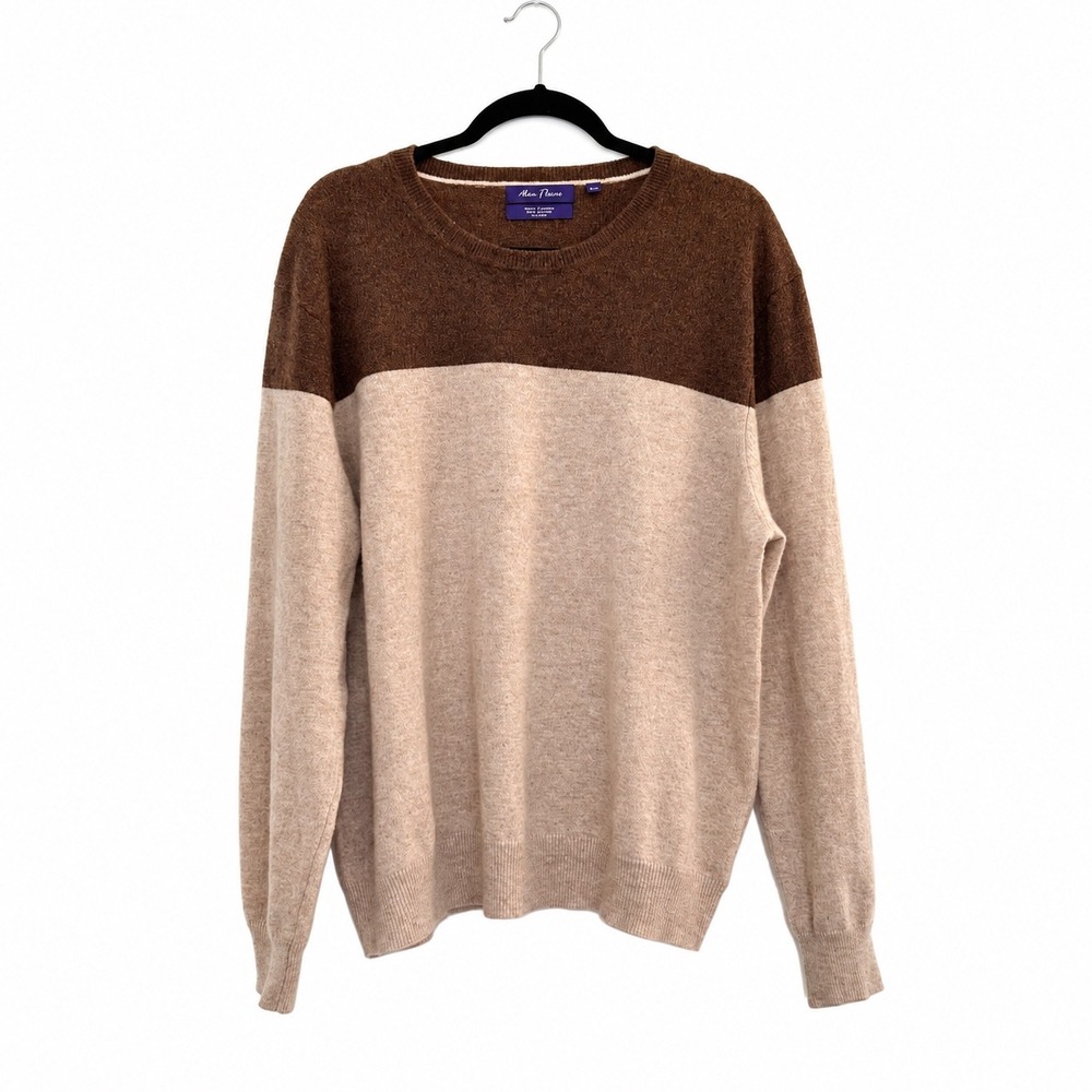 Alan Paine Mens XXL Cashmere Sweater Old Money Quiet Luxury Colorblock Cream